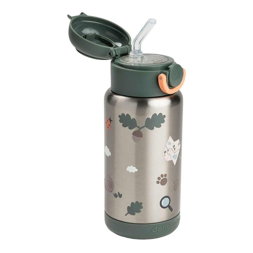 Done by Deer Geïsoleerde Drinkfles met Rietje Tiny Trails Groen - 340 ml