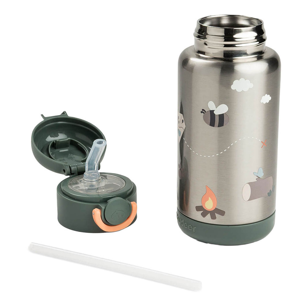 Done by Deer Geïsoleerde Drinkfles met Rietje Tiny Trails Groen - 340 ml