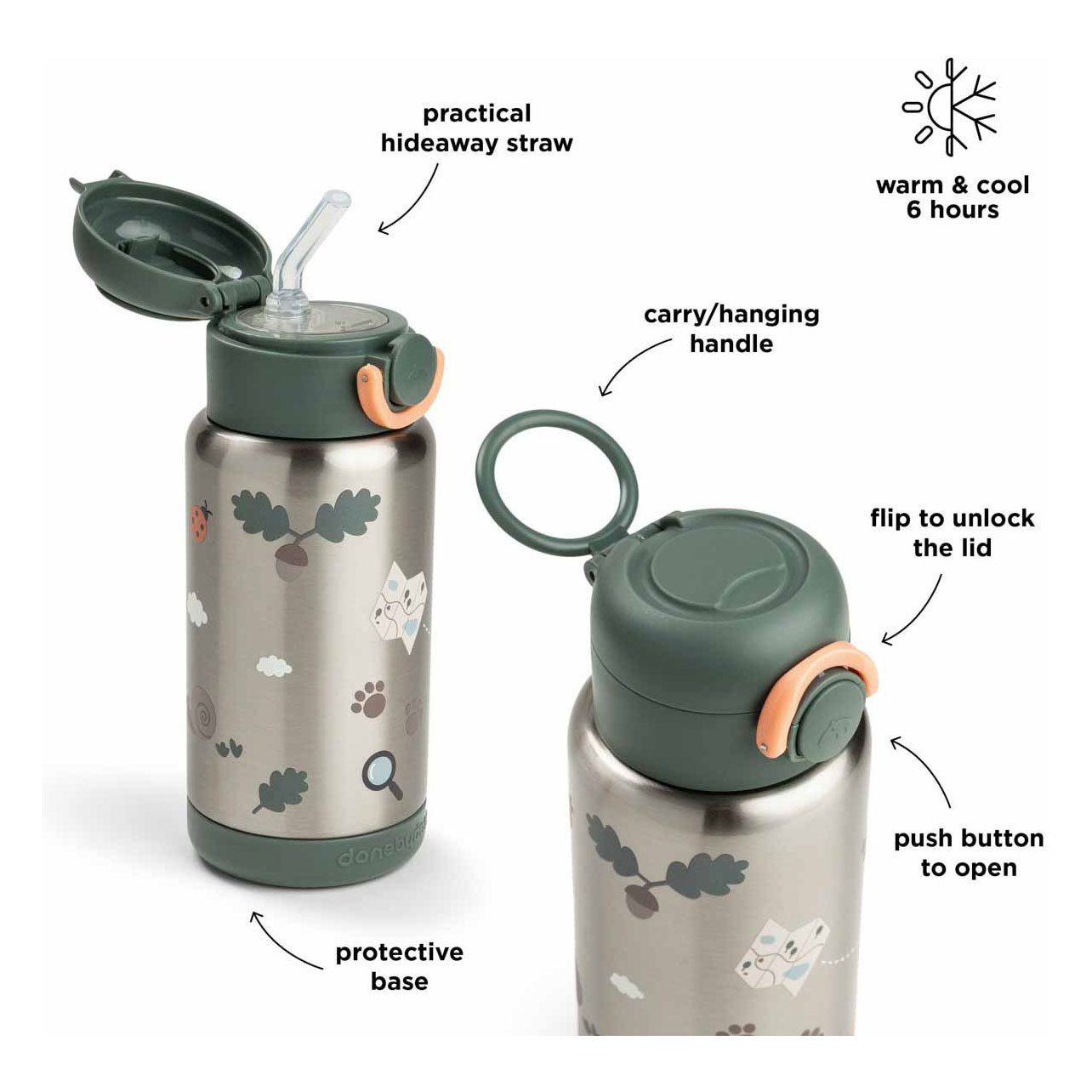 Done by Deer Geïsoleerde Drinkfles met Rietje Tiny Trails Groen - 340 ml