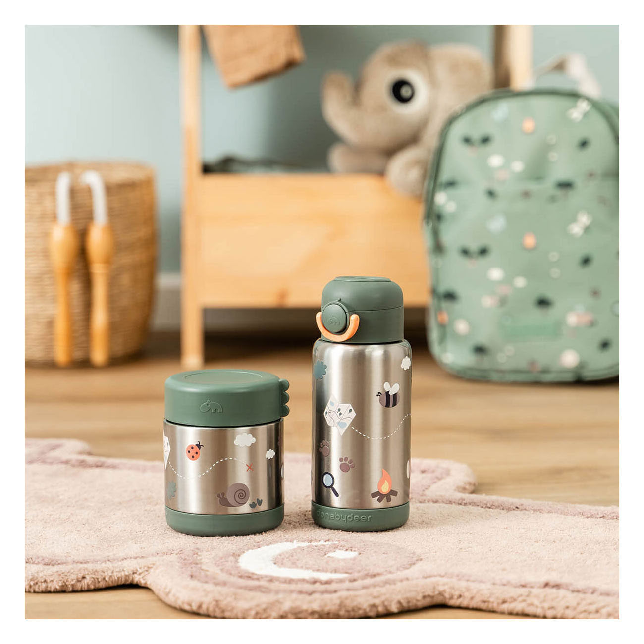 Done by Deer Geïsoleerde Drinkfles met Rietje Tiny Trails Groen - 340 ml