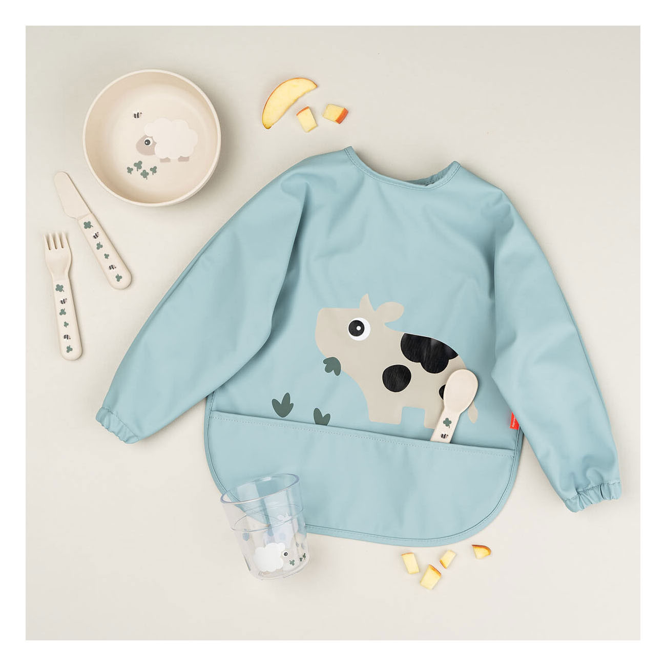 Done by Deer Slabbetje met Mouwen en Opvangvak Tiny Farm - Blauw