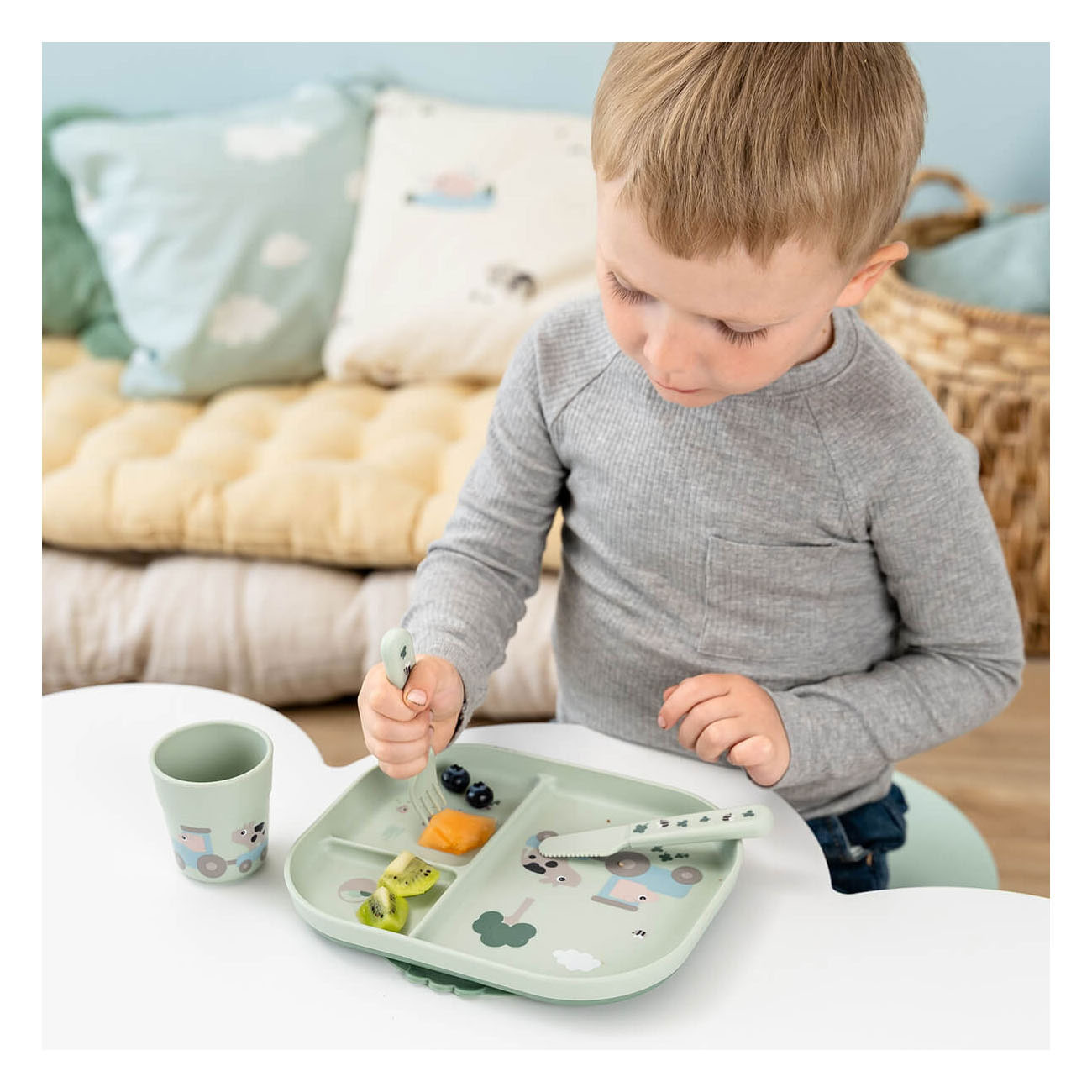Done by Deer Foodie Dinerset met Zuignap Tiny Farm - Groen
