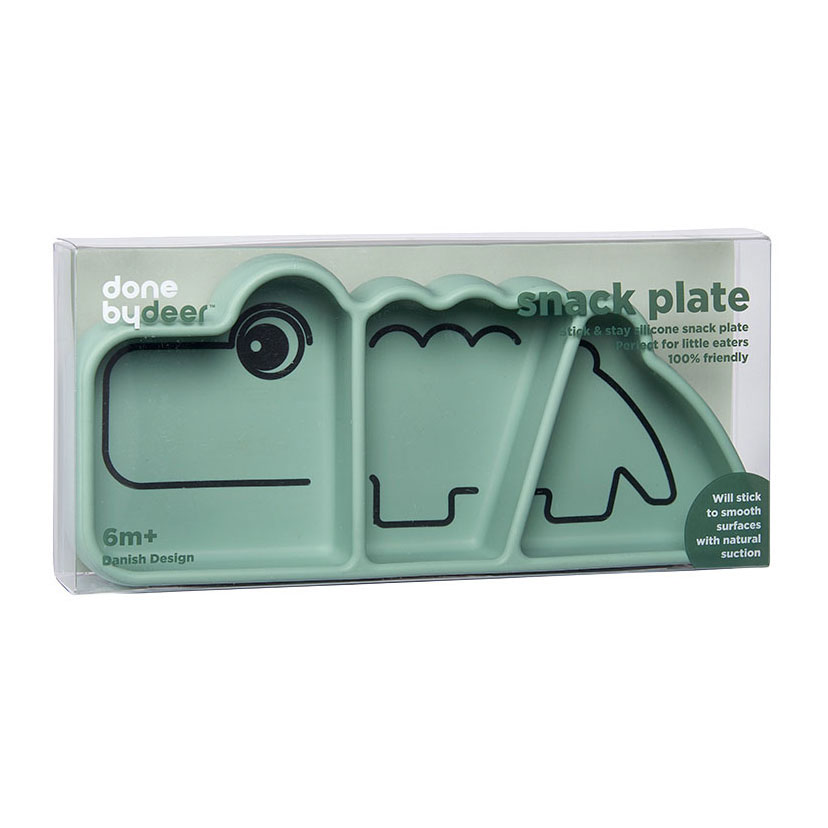 Assiette à goûter Croco en silicone vert, fabriquée par Deer.