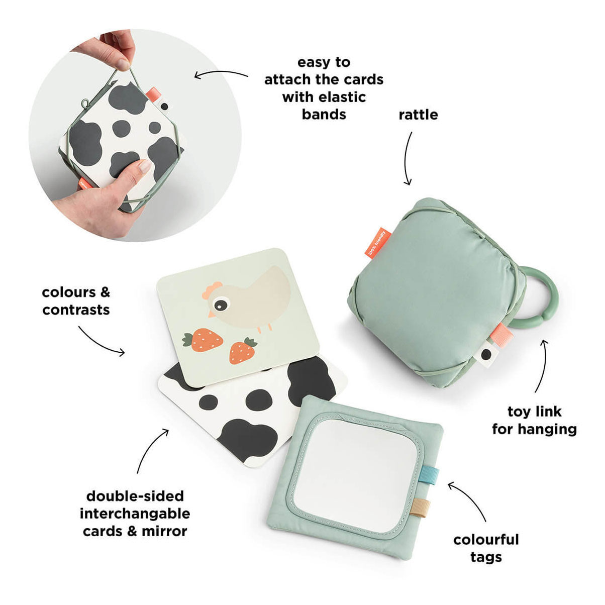 Done by Deer Baby Contrastkaarten Houder Tiny Farm - Groen