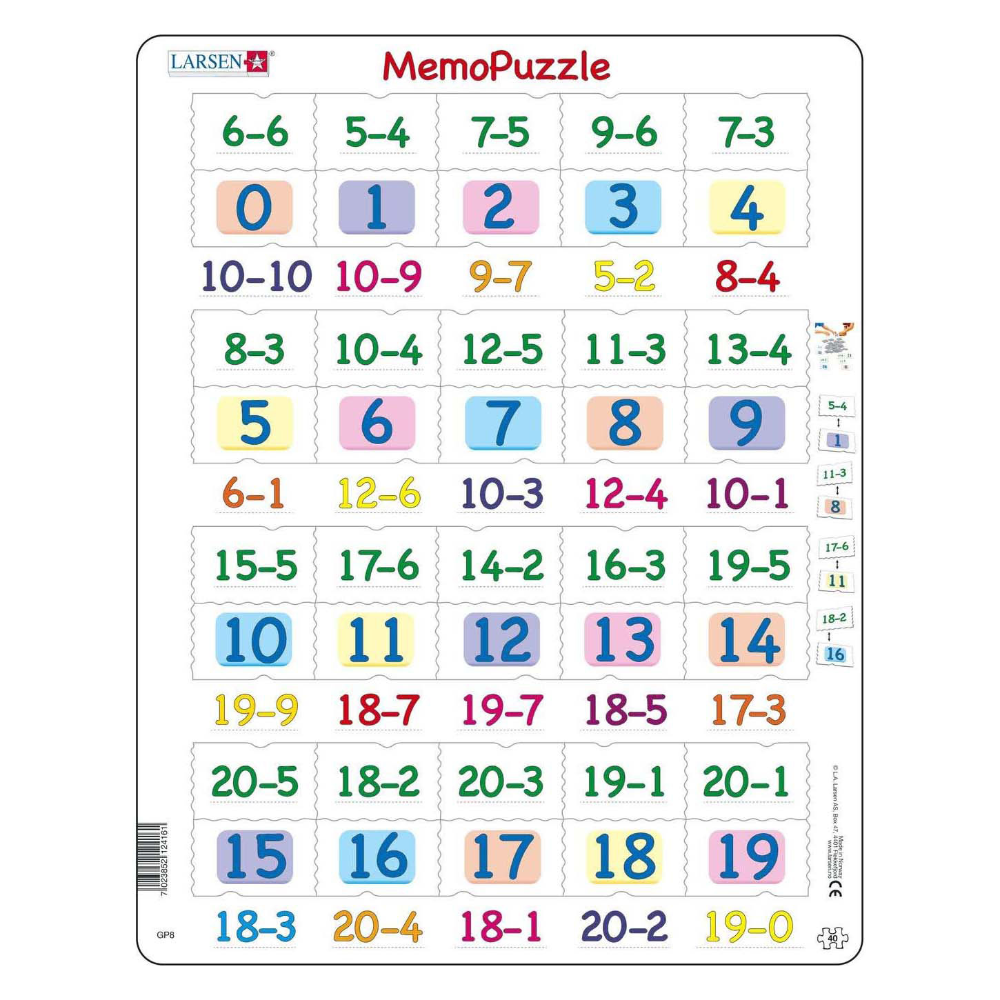 Larsen Memopuzzel - Aftrekken met Getallen van 0-20, 40st.