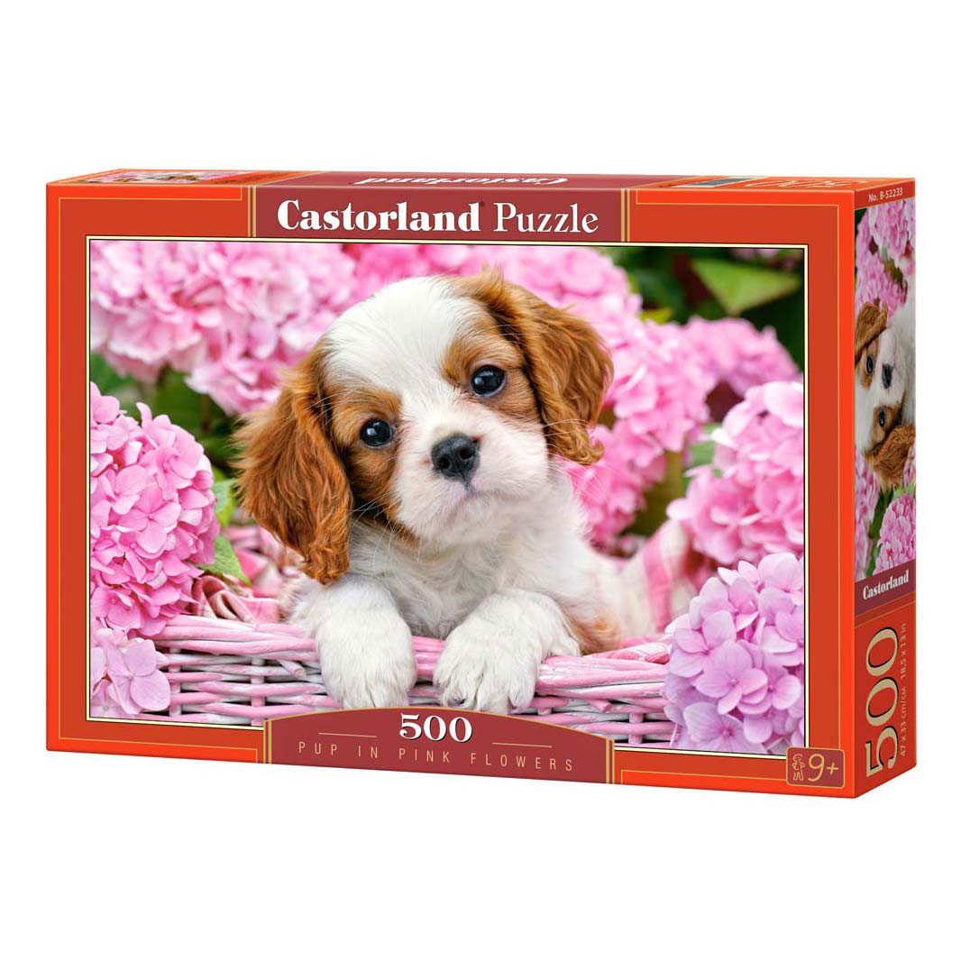 Puzzle Castorland Chiot en fleurs roses, 500 pièces.