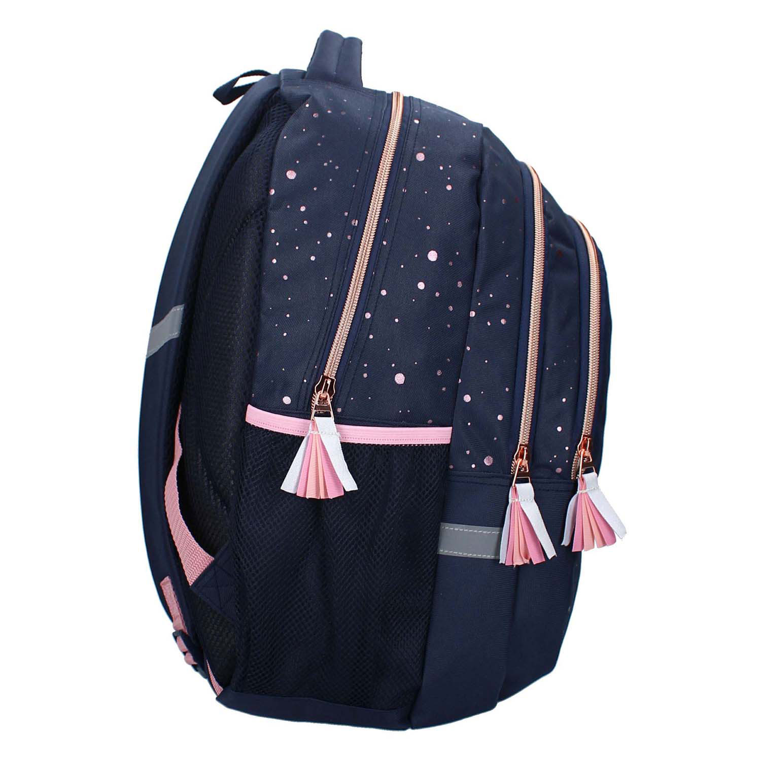 Sac à dos Milky Kiss Divine Days bleu foncé à pois roses, 3 compartiments