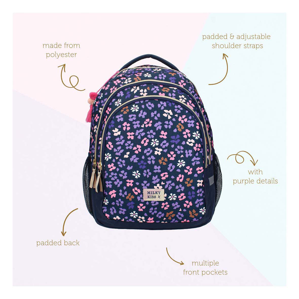 Milky Kiss Rugzak Wildflower Bloemen, 3-vaks