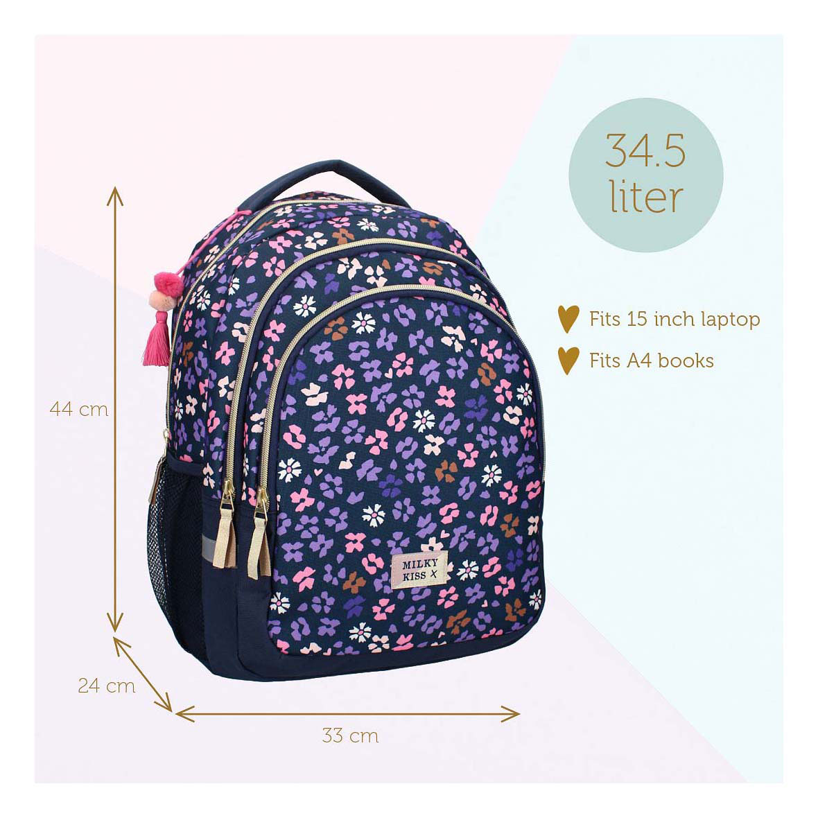 Milky Kiss Rugzak Wildflower Bloemen, 3-vaks