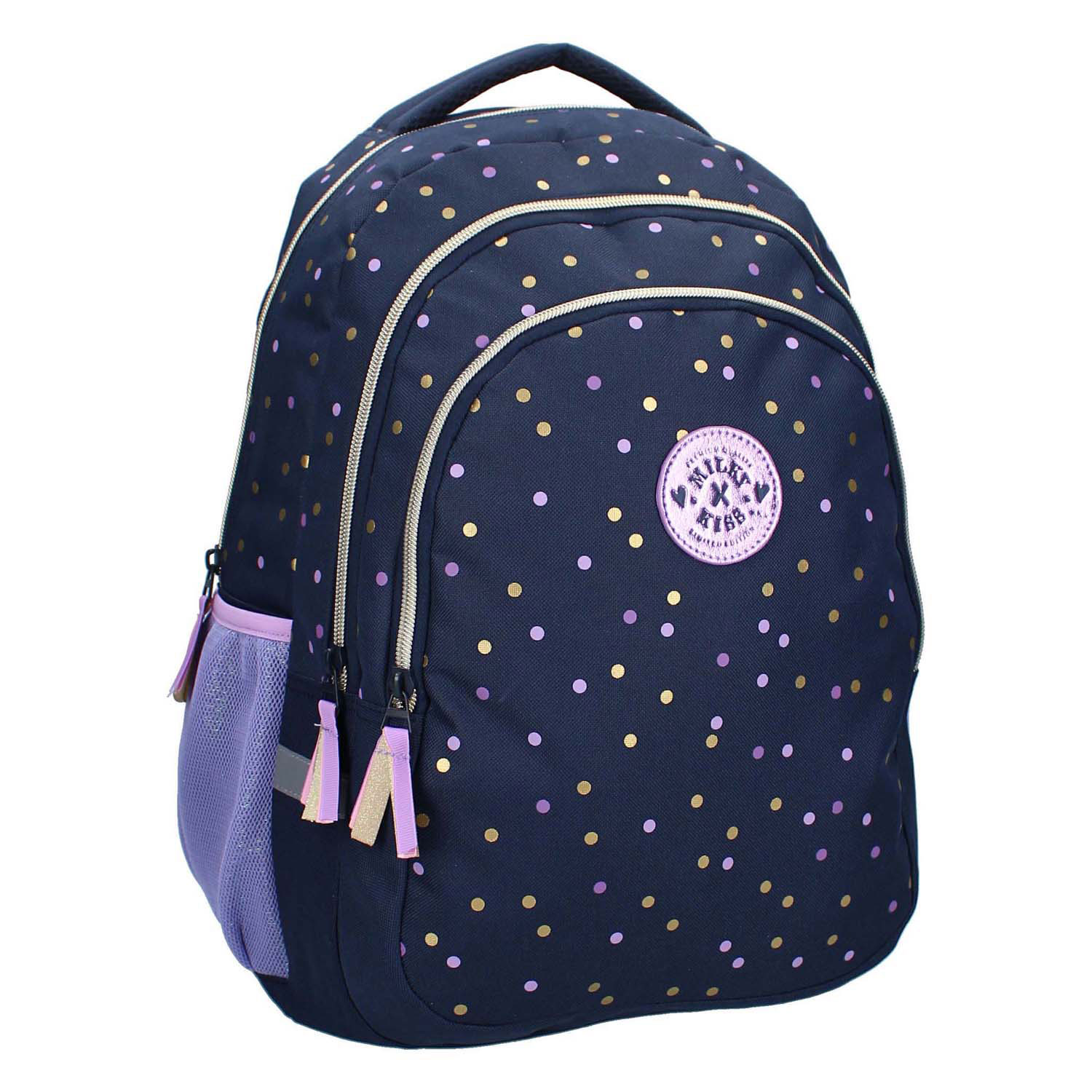 Milky Kiss Rugzak Dotted Delight Paars/Gouden Stippen, 3-vaks