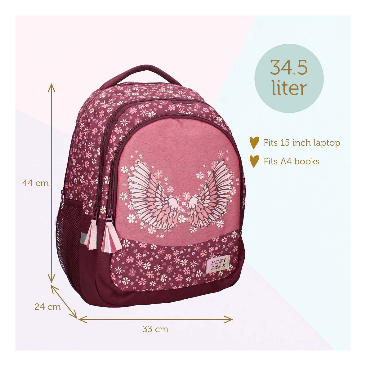 Milky Kiss Rugzak Wild Bliss Bloemen, 3-vaks