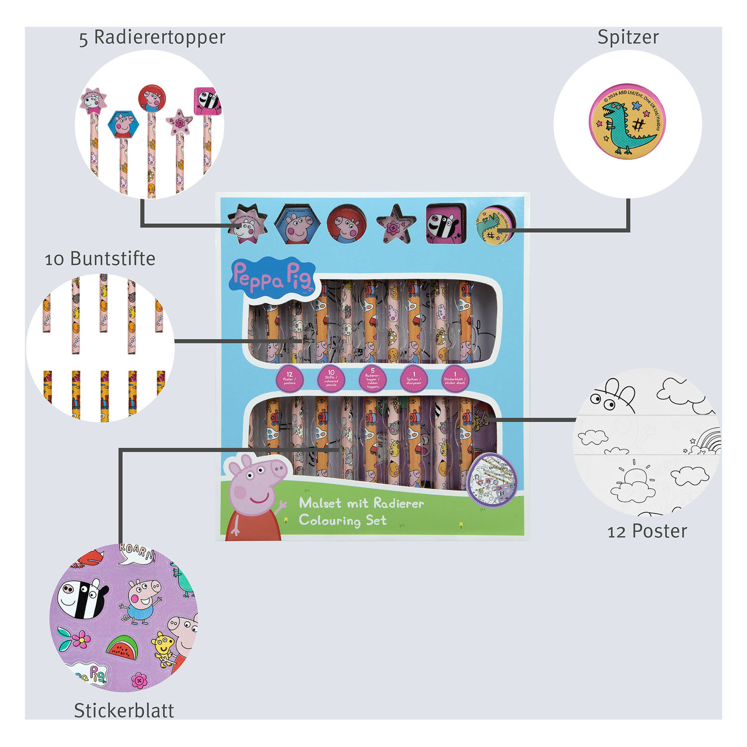 Malset mit Radiergummis Peppa Pig, 29-tlg.
