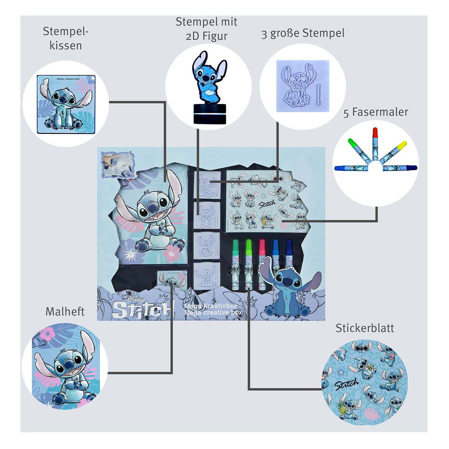 Méga tampon et jeu de couleurs Stitch