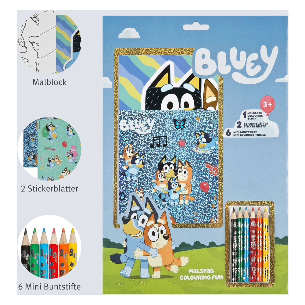 Kleurblok Bluey met Kleurpotloden en Stickers
