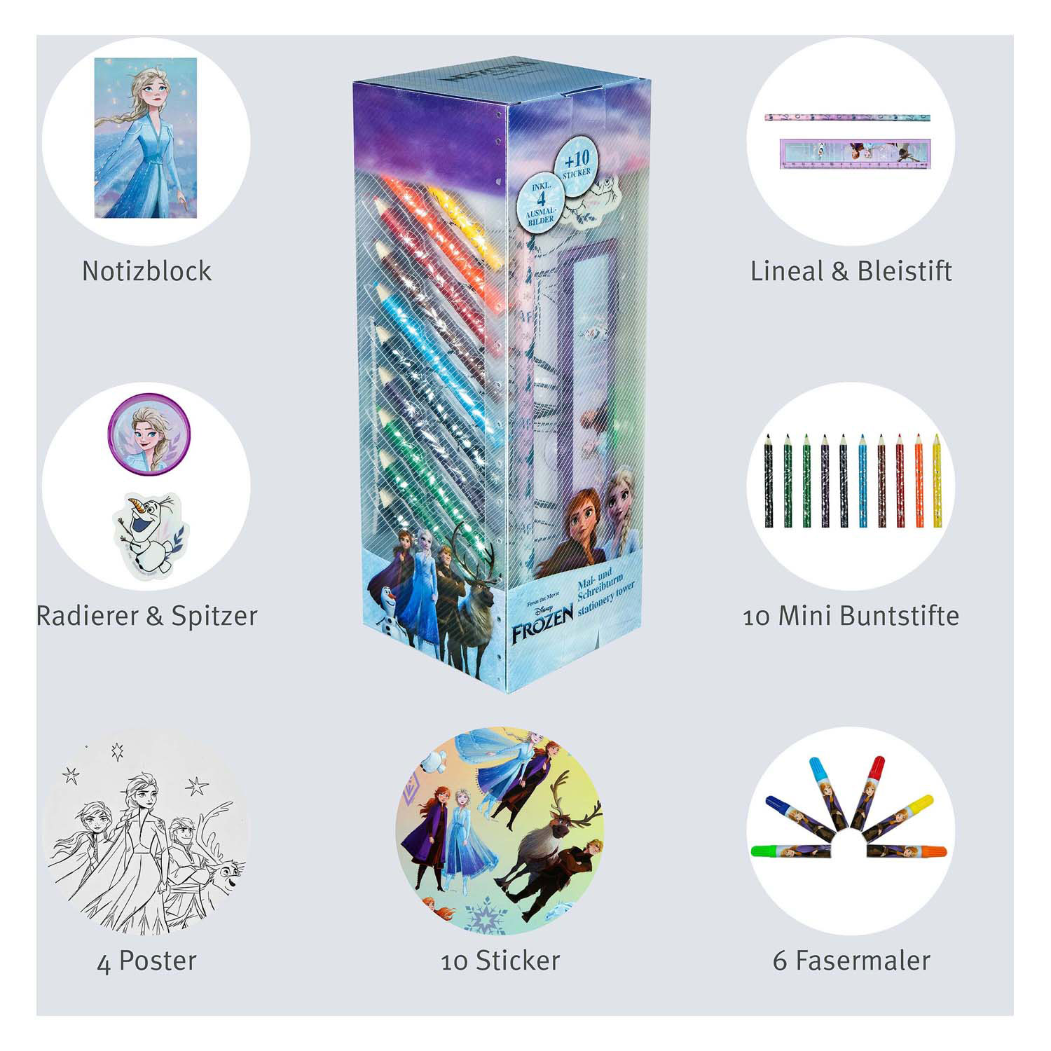 Tour de papeterie Frozen - 35 pièces.