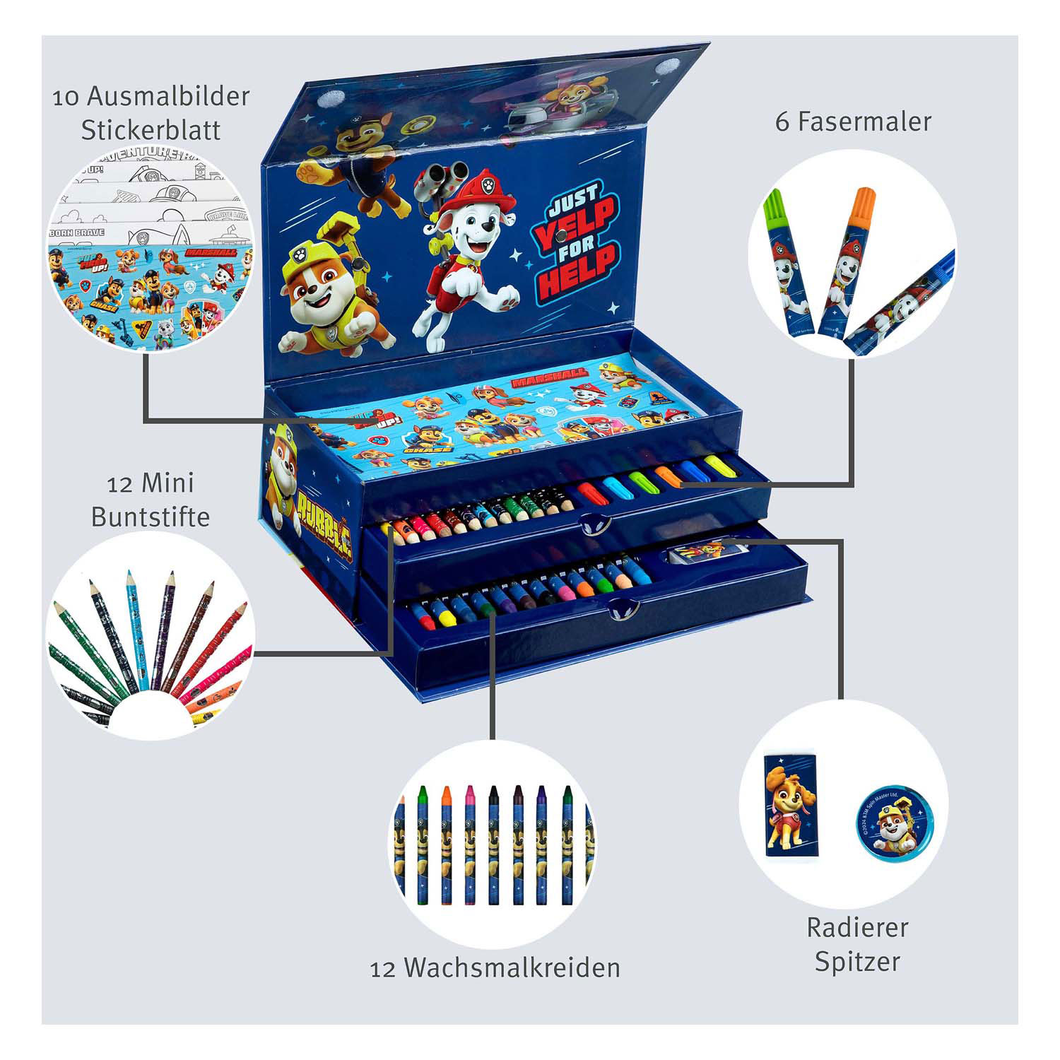 Coffret de coloriage Pat' Patrouille - 44 pièces.
