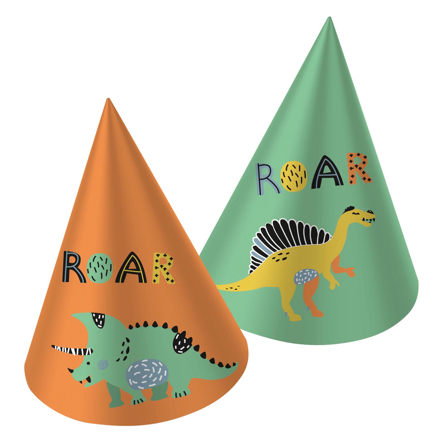 Chapeaux de fête en papier Dino Roars, 6 pcs.