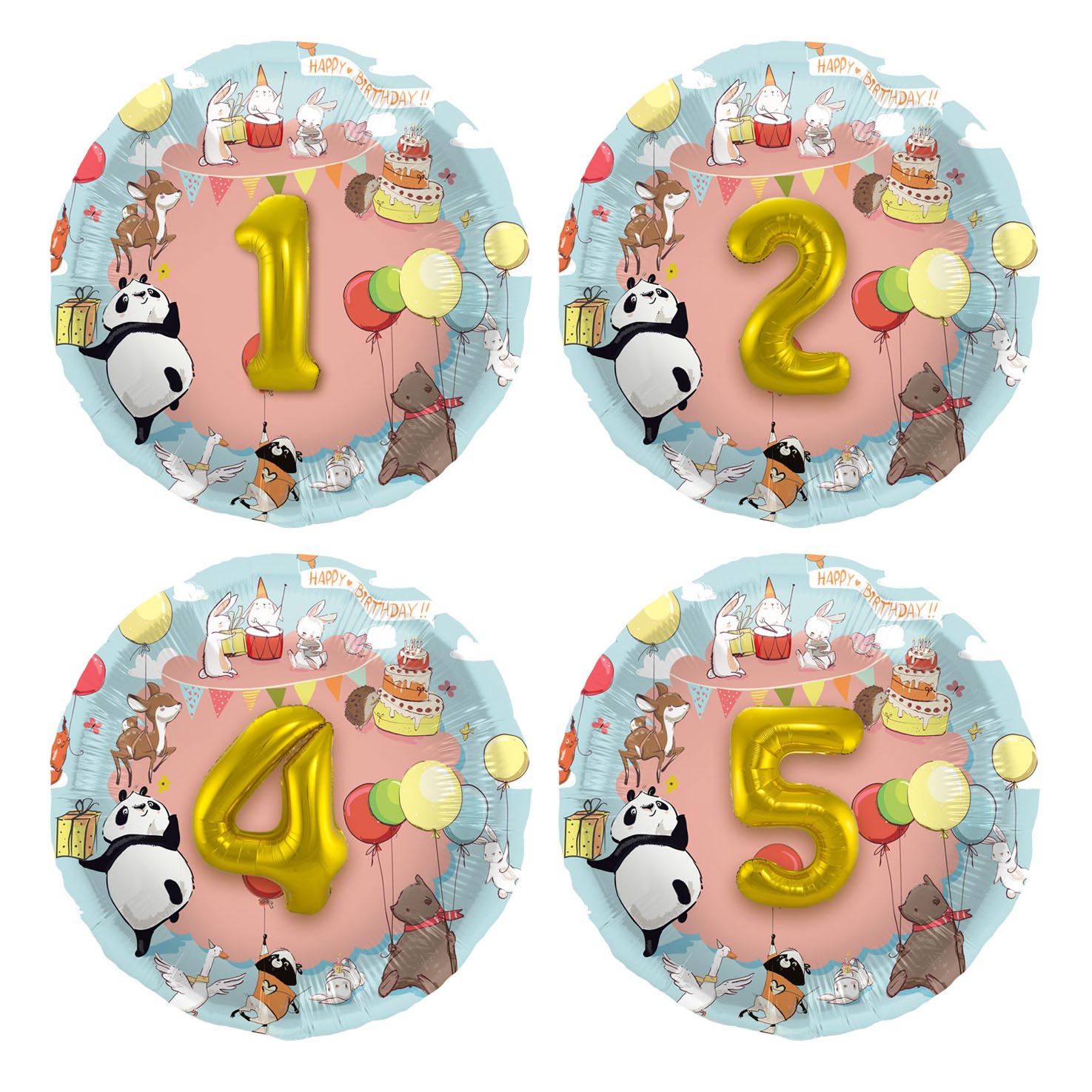 3D-Folienballon-Tiere mit Alter, 1-5 Jahre.