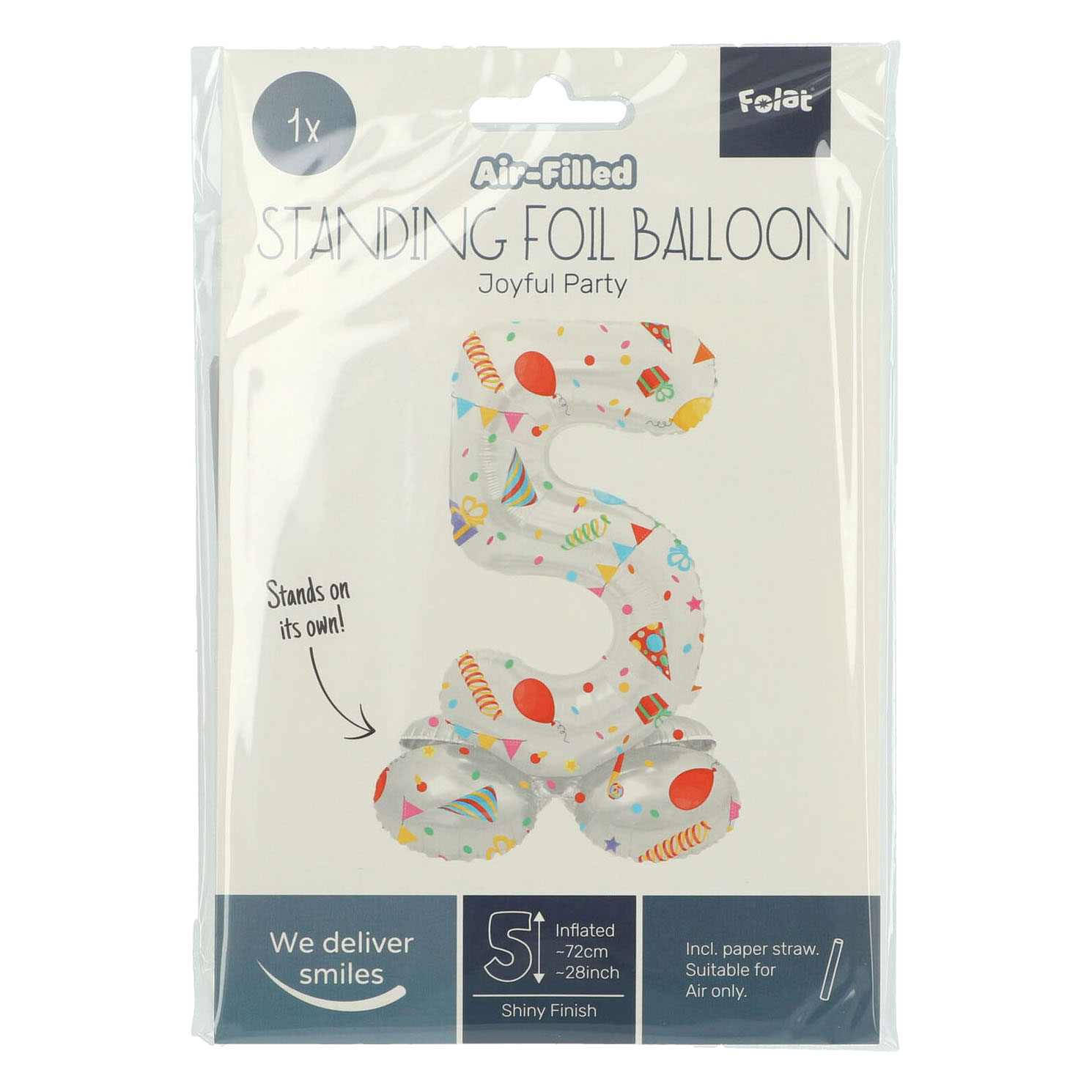 Stehender Folienballon Joyful Party Nummer 5 -72cm