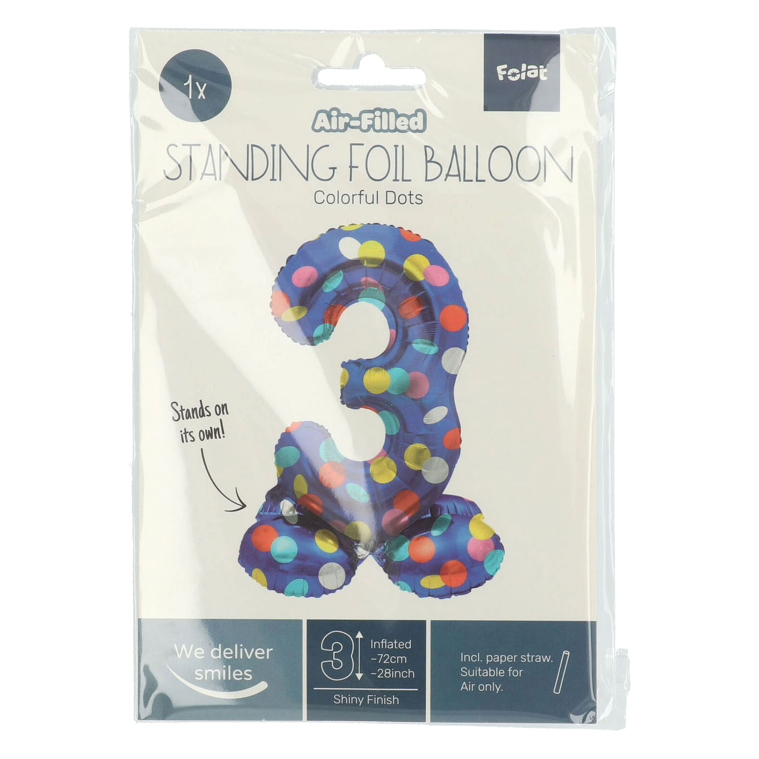 Stehender Folienballon Bunte Punkte Zahl 3 - 72cm