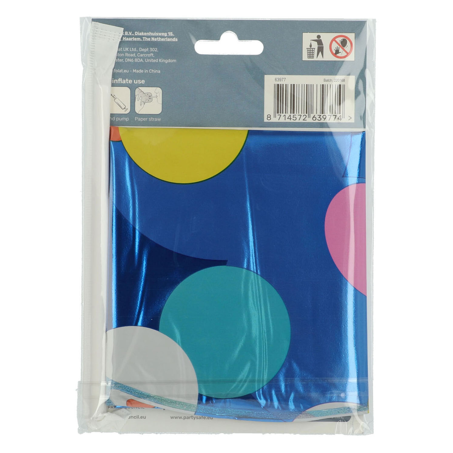 Ballon aluminium debout à pois colorés numéro 7 - 72 cm