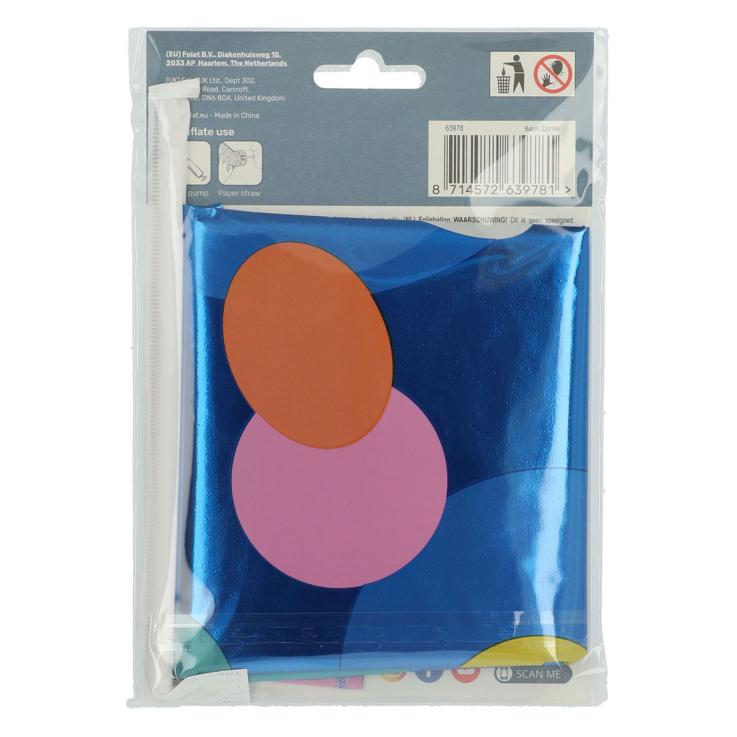 Ballon aluminium debout à pois colorés numéro 8 - 72 cm