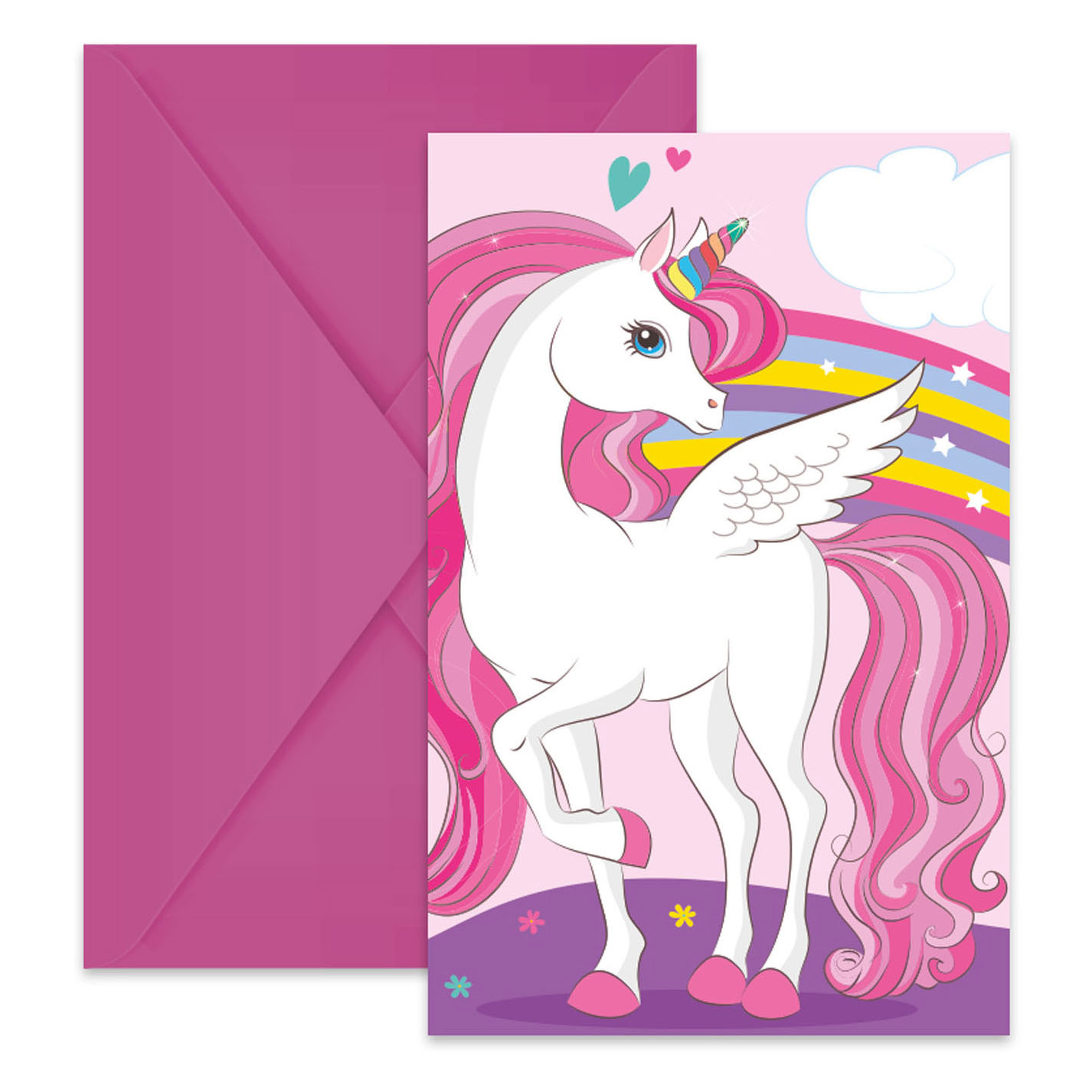 Invitations et enveloppes FSC Licorne Rainbow Colors, 6 pcs.