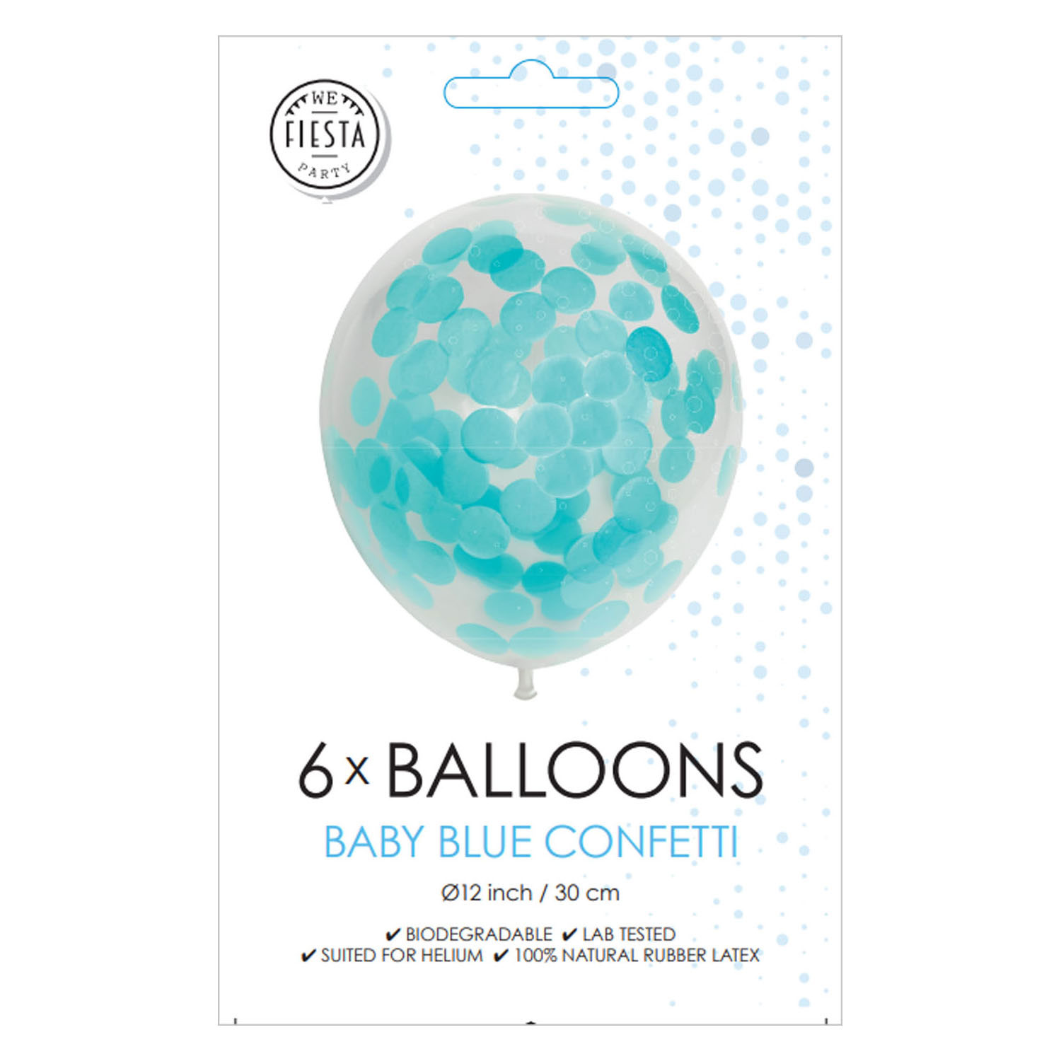 Konfetti-Luftballons, Papierkonfetti, Babyblau, 30 cm, 6 Stück.
