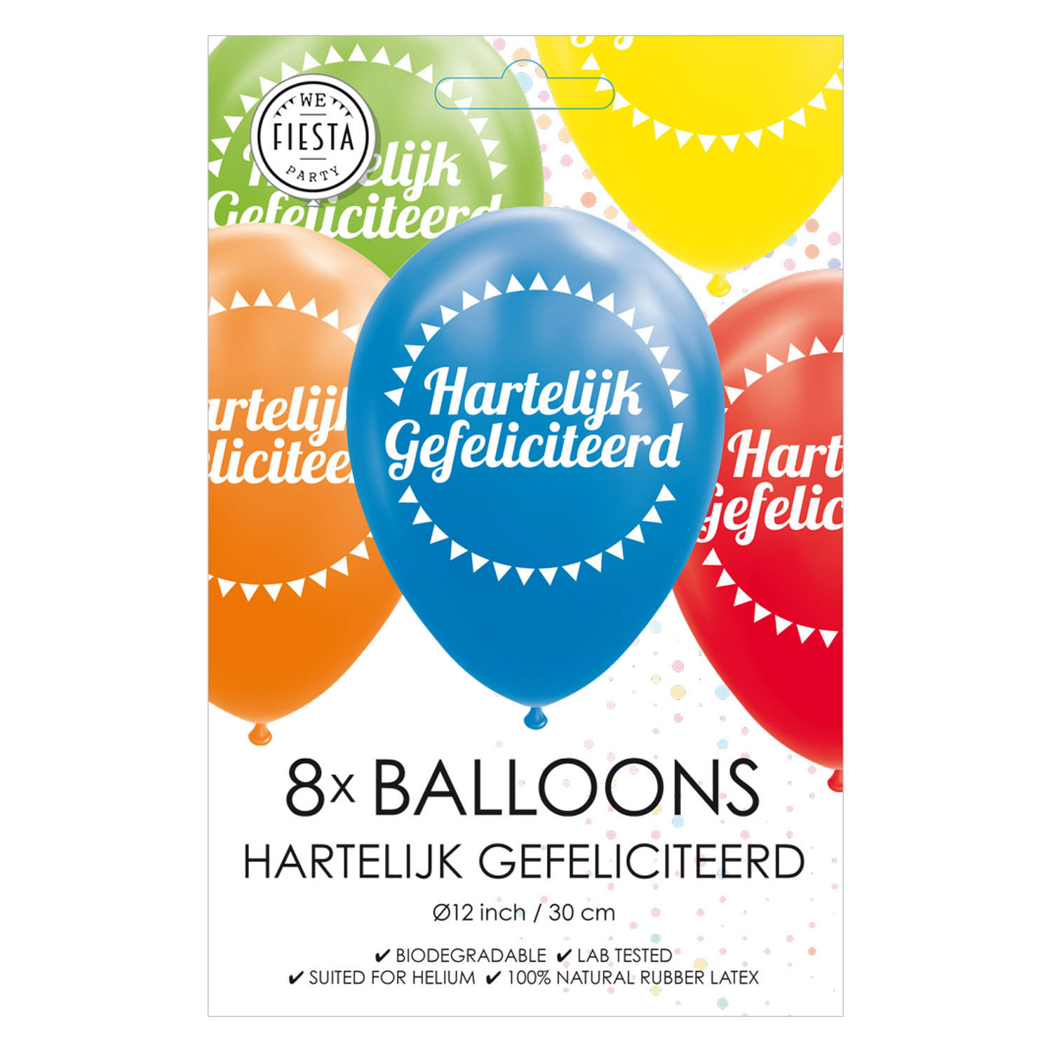 Ballonnen Hartelijk Gefeliciteerd Mix Kleuren 30cm, 8st.