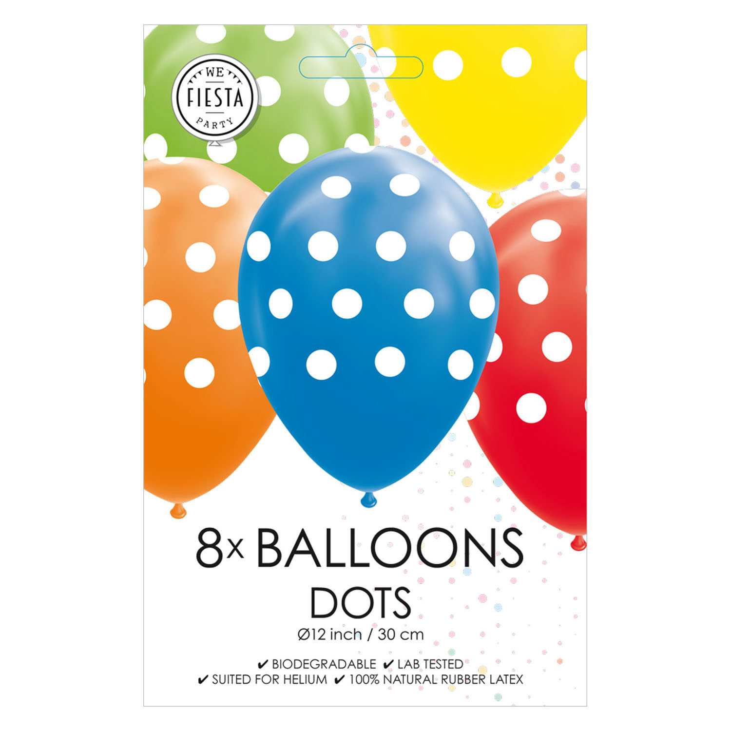 Ballons à pois, mélange de couleurs, 30 cm, 8 pièces.