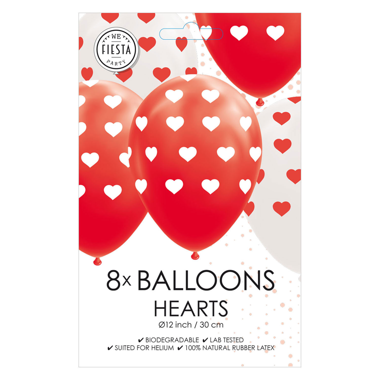 Ballonnen Hartjes Rood/Wit 30cm, 8st.