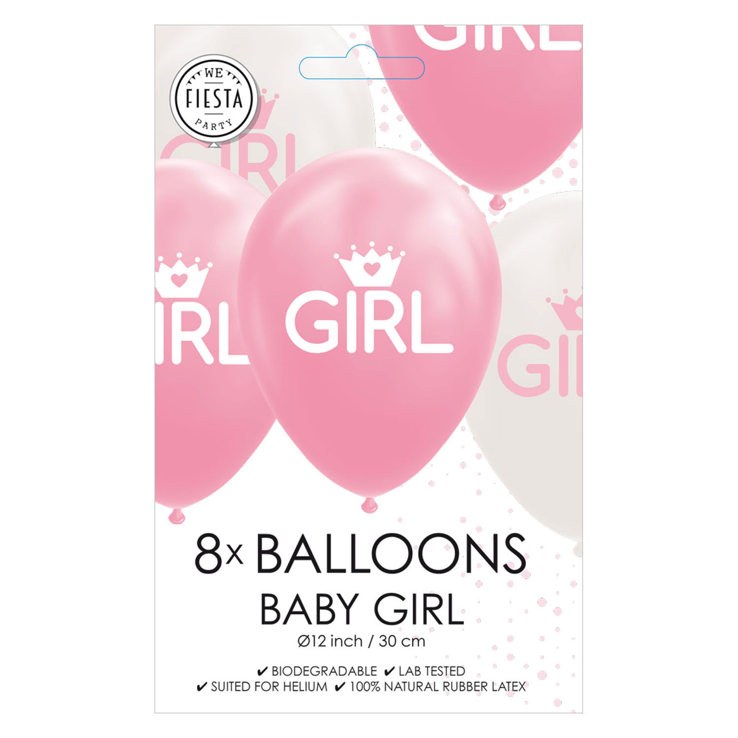 Ballons Fille Bébé Rose/Blanc 30cm, 8pcs.