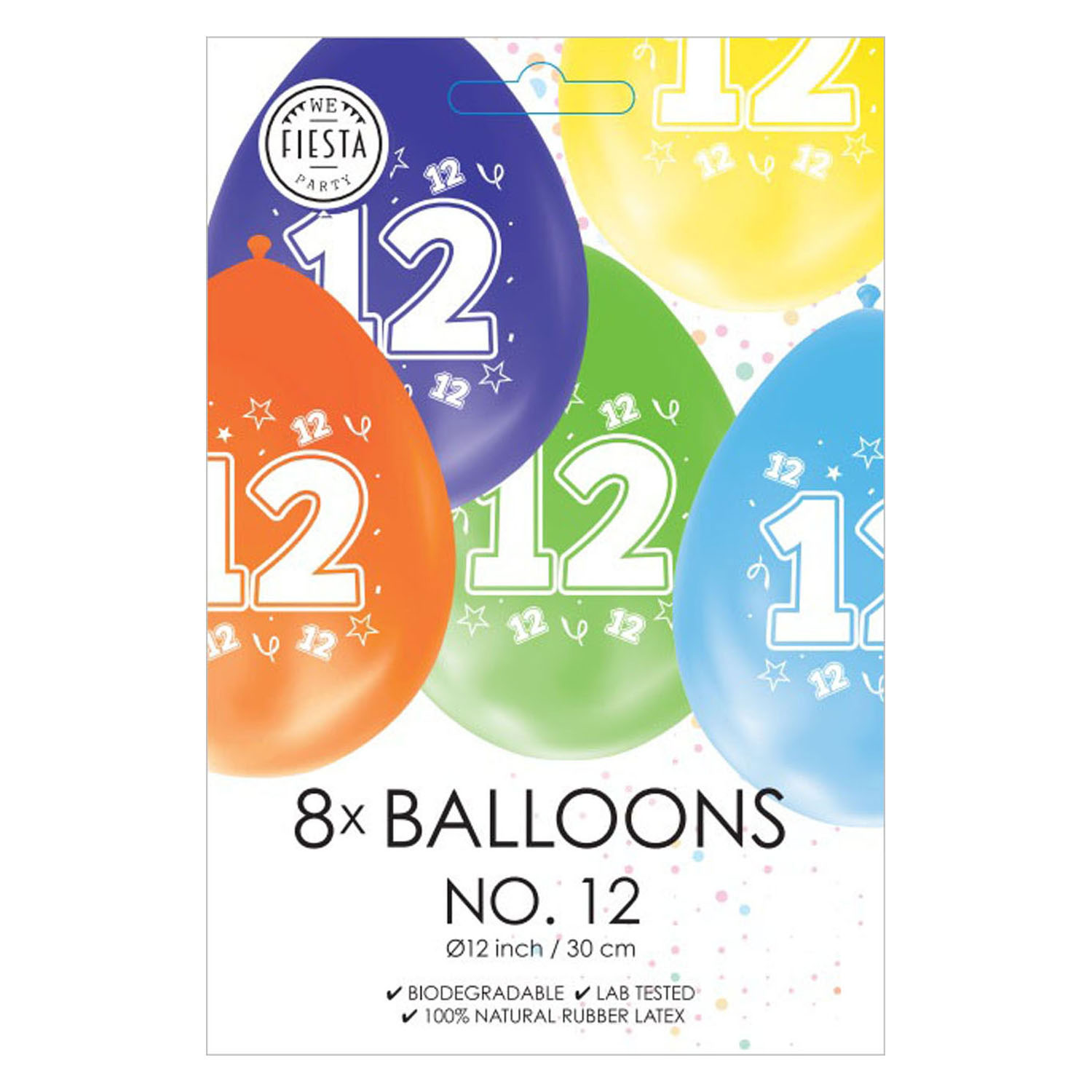 Luftballons 2-seitig bedruckt Zahl 12, 8 Stück