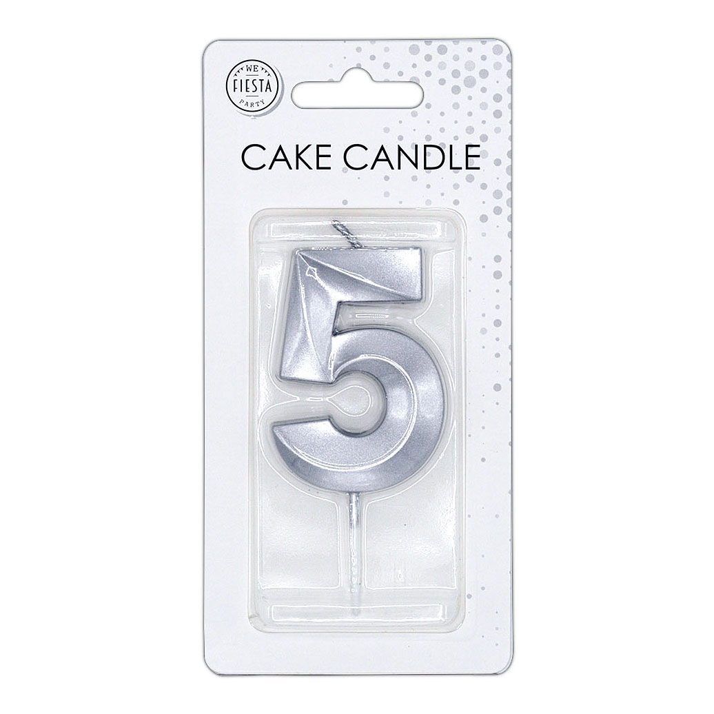 Taartkaars 6cm Metallic Zilver no.5