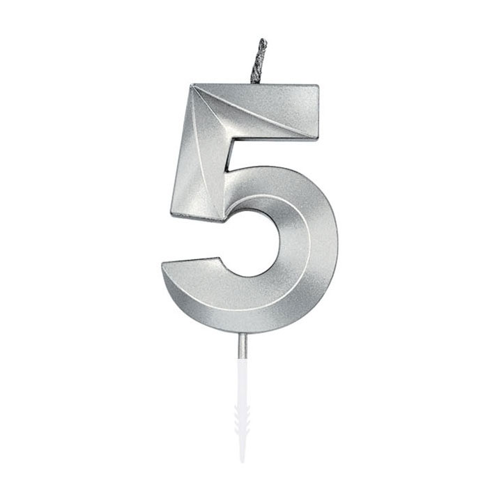 Taartkaars 6cm Metallic Zilver no.5