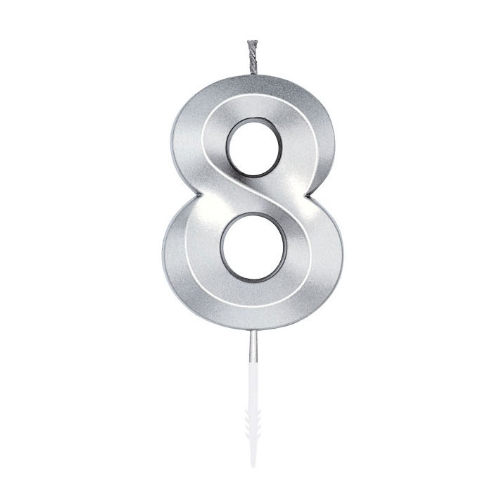 Bougie gâteau 6 cm Argent métallisé n° 8