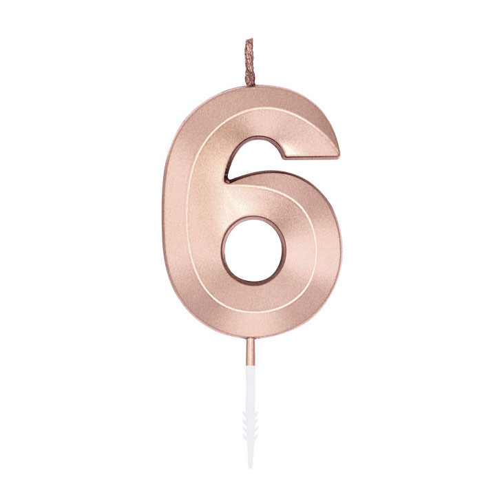 Taartkaars 6cm Metallic Rose Goud no. 6