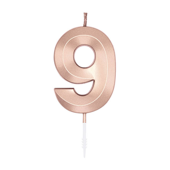 Bougie gâteau 6 cm Or rose métallisé n° 9