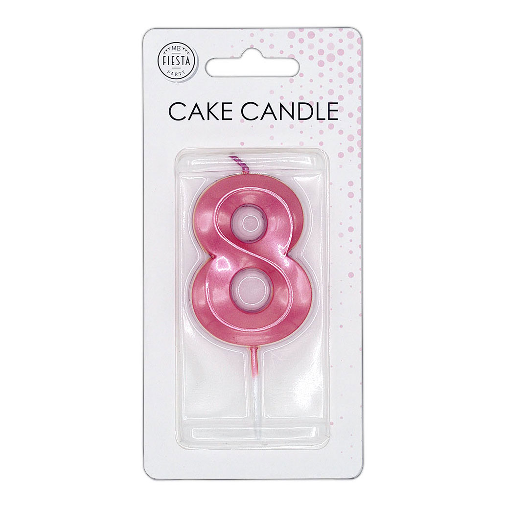Bougie gâteau 6 cm rose clair métallisé n° 8