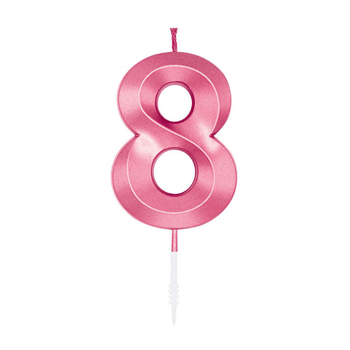 Bougie gâteau 6 cm rose clair métallisé n° 8