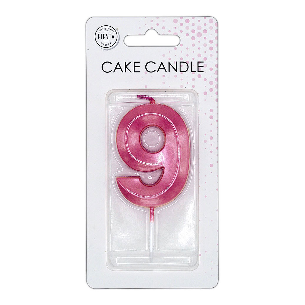 Bougie gâteau 6 cm rose clair métallisé n° 9