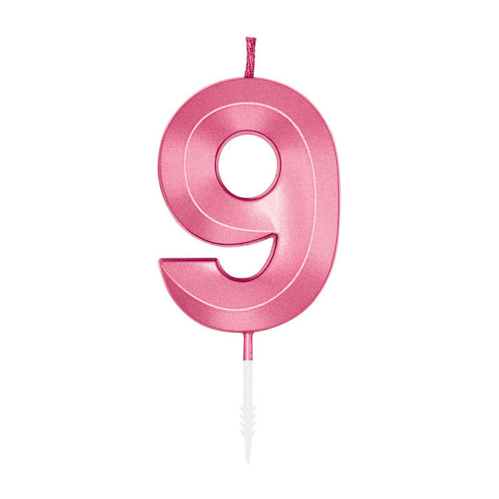 Bougie gâteau 6 cm rose clair métallisé n° 9