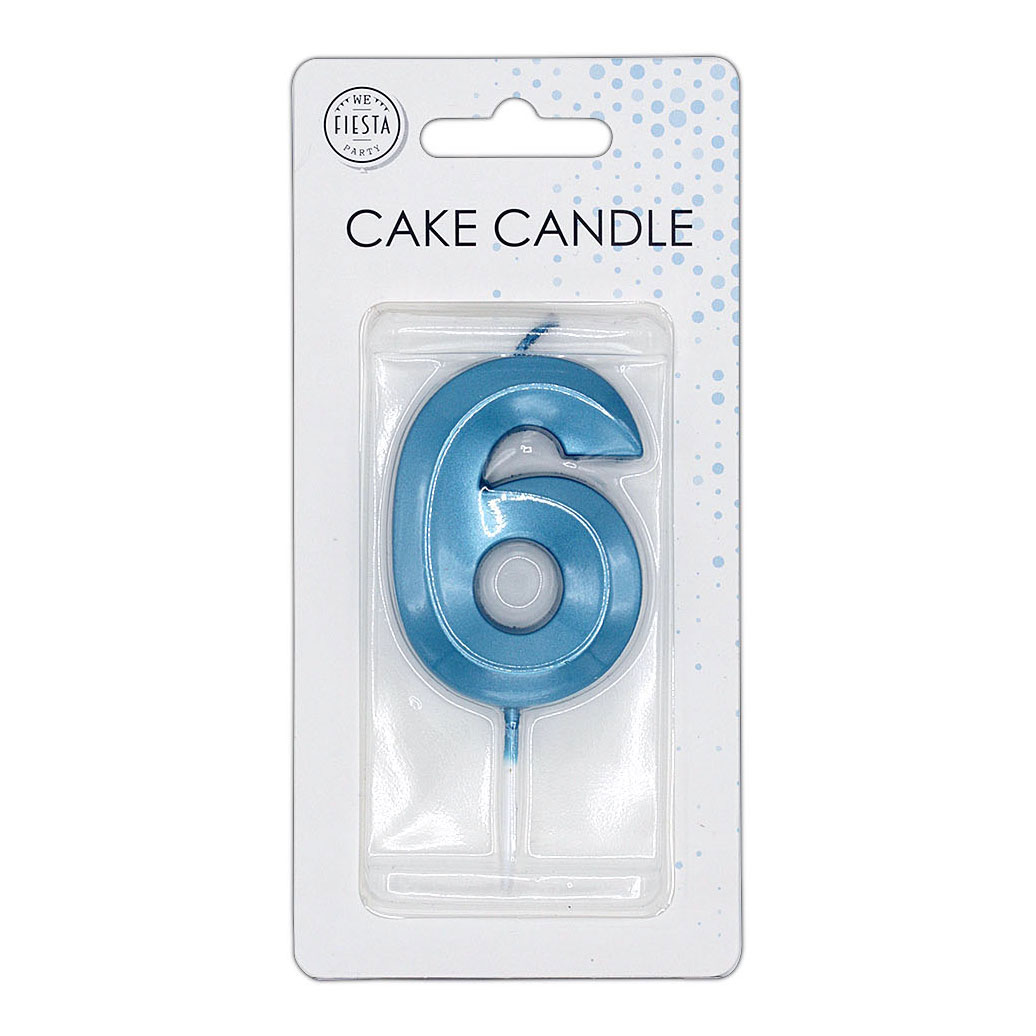 Taartkaars 6cm Metallic Licht Blauw no. 6