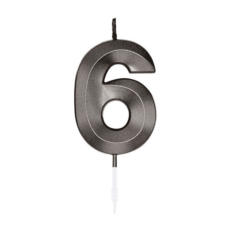 Taartkaars 6cm Metallic Zwart no. 6