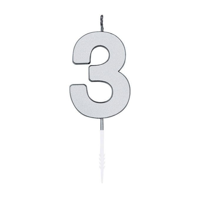 Taartkaars 4,5cm Metallic Zilver no. 3