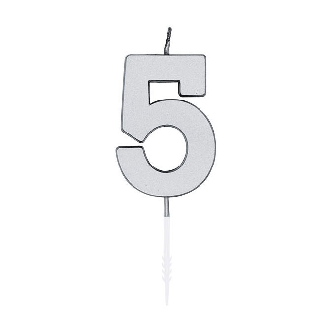 Bougie gâteau 4,5 cm Argent métallisé n° 5