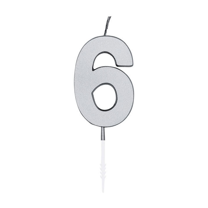 Taartkaars 4,5cm Metallic Zilver no. 6