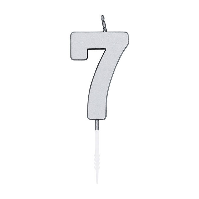 Taartkaars 4,5cm Metallic Zilver no. 7