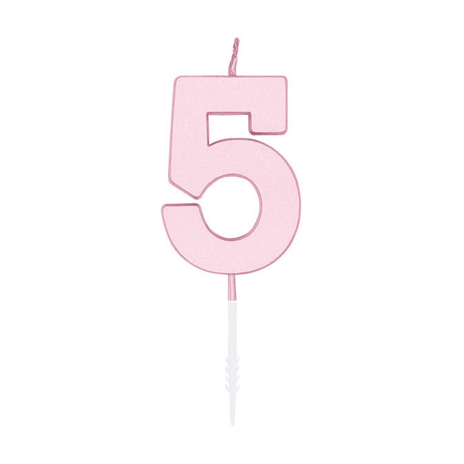 Taartkaars 4,5cm Pastel Roze no. 5