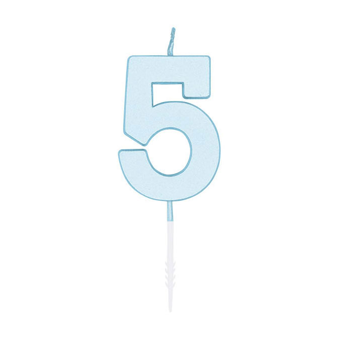 Bougie gâteau 4,5 cm Bleu pastel n° 5